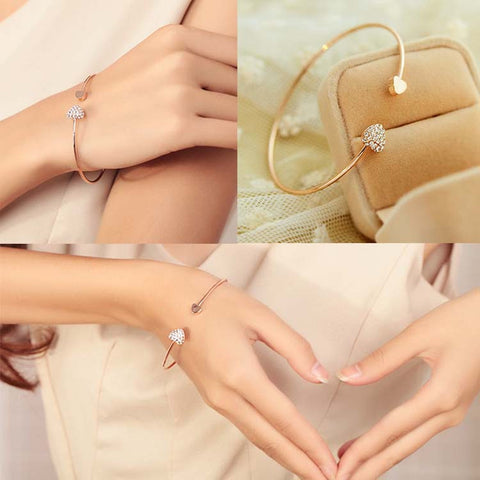 Women Trendy Jewelry Double Peach Heart Love Gold Plated Crystal Opening Bracelet Gift Drop Shipping BL-0074