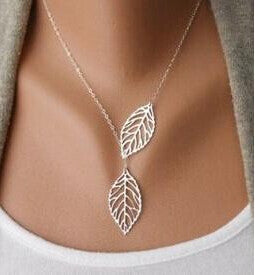 YANA Jewelry 2015 New Gold And Sliver Two Leaf Pendants Necklace Chain multi layer statement necklaces Woman Gift  SALE 50